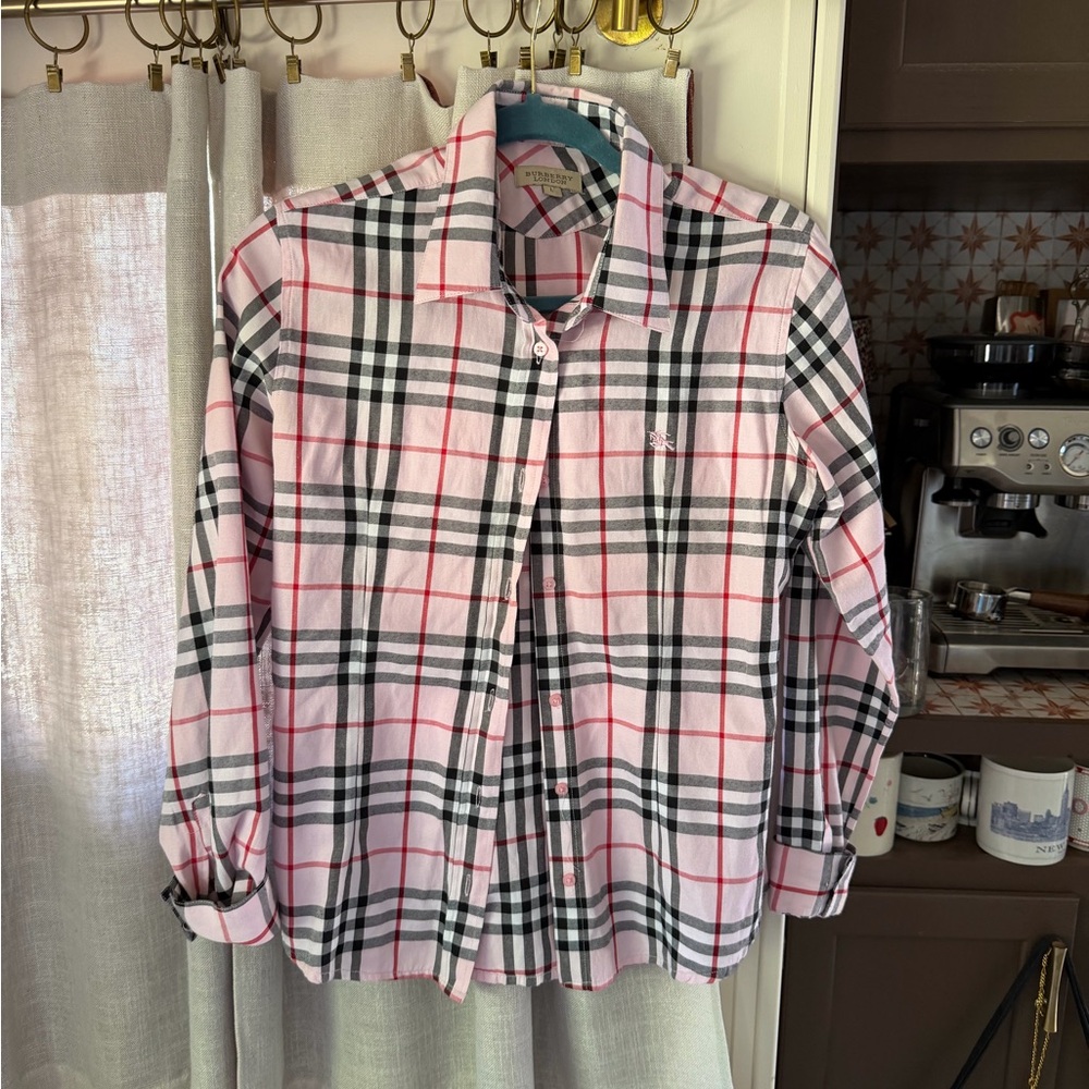 Burberry Pink Plaid Button-Up Shirt